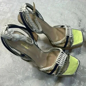 Braided Strap Women’s Sandals in White and Neon Yellow